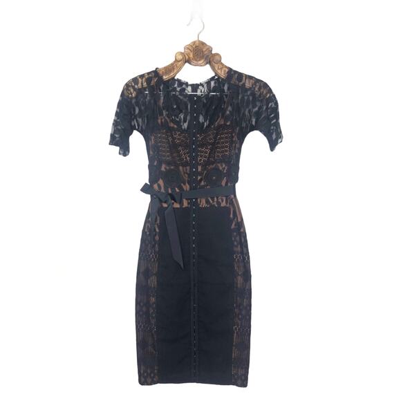 Anthropologie Byron Lars Carissima Dress Pencil Column Illusion Black Lace 0 - Picture 8 of 8